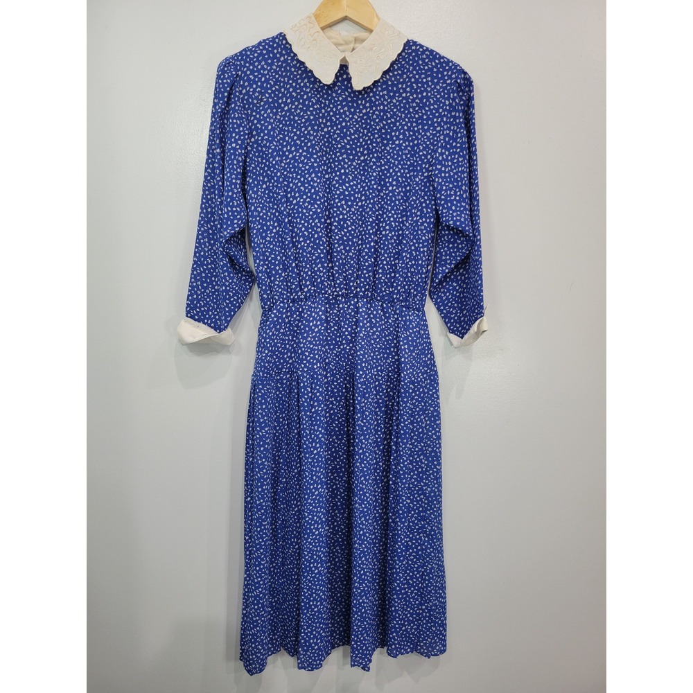 Blue Polka Dot Dress with White Collar